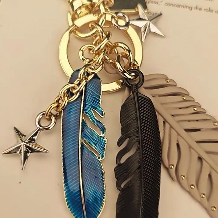 Summer Feather Keychain With Metal Chain And Star Cherry Decoration For Bag Accessories