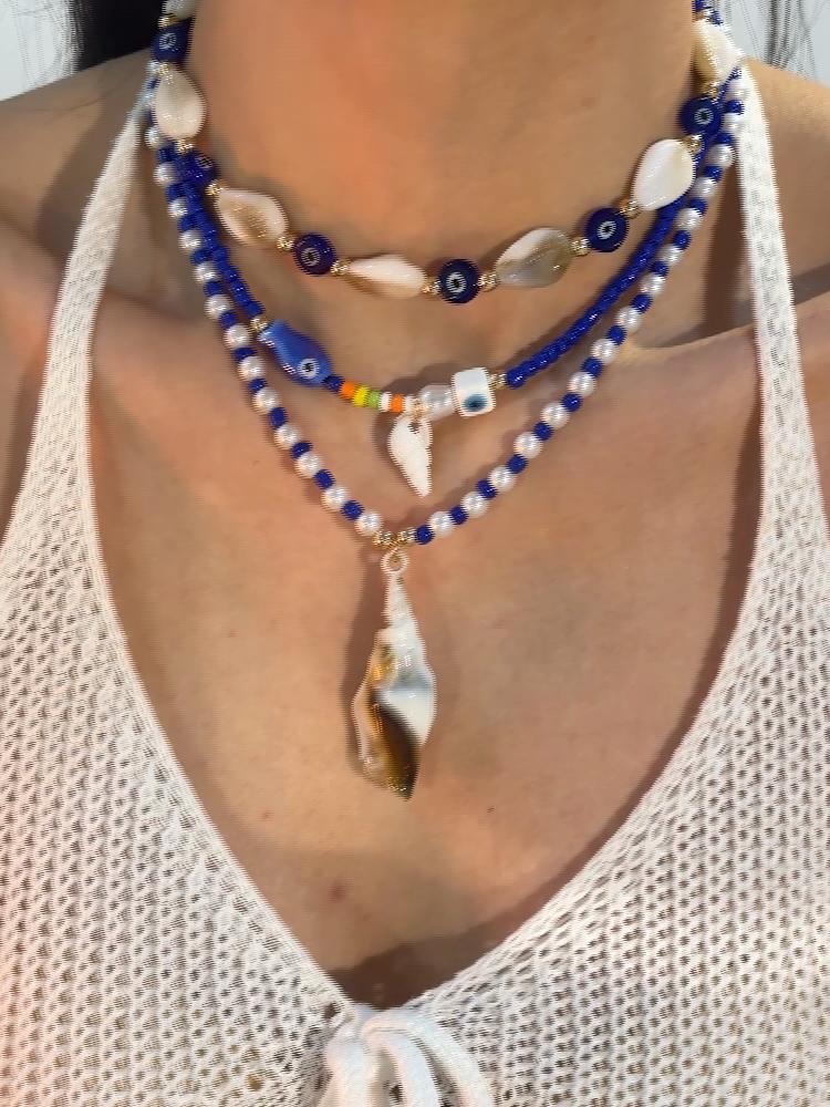3-teiliges Halsketten-Set mit Keramik-Fisch-Muschel-Anhänger am Meer, Urlaubs-Ozean-Elemente, Schmuckset für Damen, Sommer-Halskette