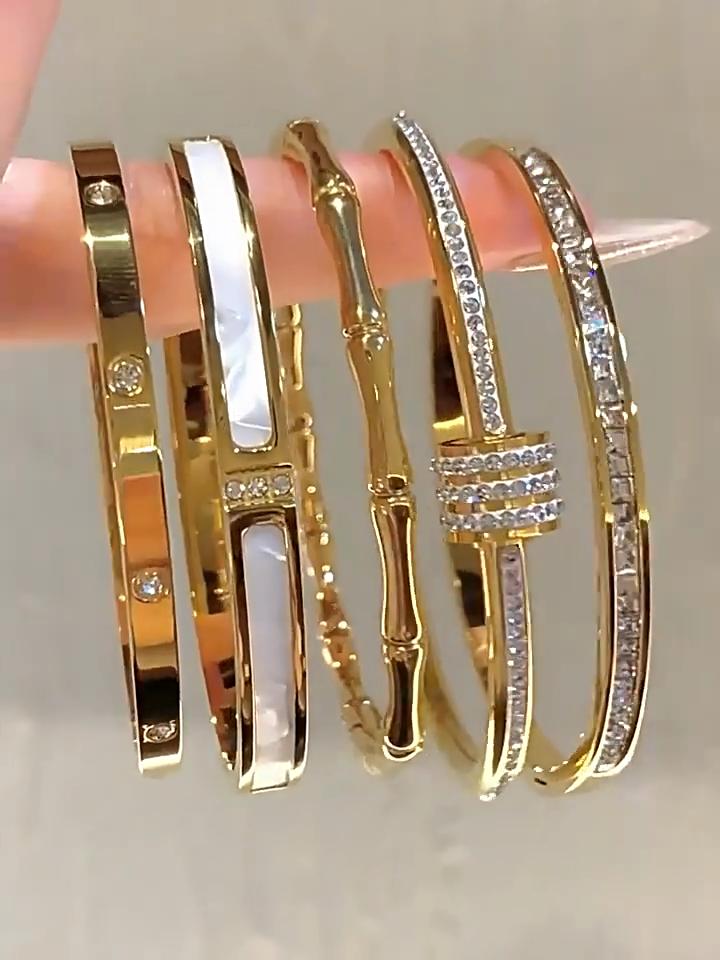 Gold Titanium Steel Stainless Steel Inlaid Zircon Gold Plated Bracelet Silver Classic Simple Style Rose Dress Suitable for Women's Daily Wear