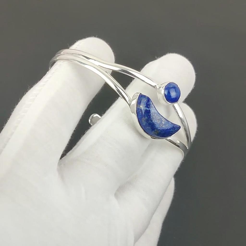 Natural Lapis Lazuli Gemstone Handmade Cuff Bangle 925 Sterling Silver Cuff Bangle, Lapis Lazuli Bracelet For Wife , Unisex Bangle, Party Wear Gift