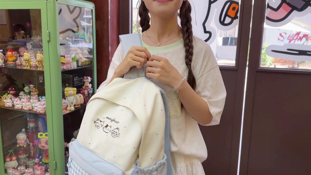 Student Bag Female Junior High School Student Campus Contrast Backpack Lightweight Commuter Backpack