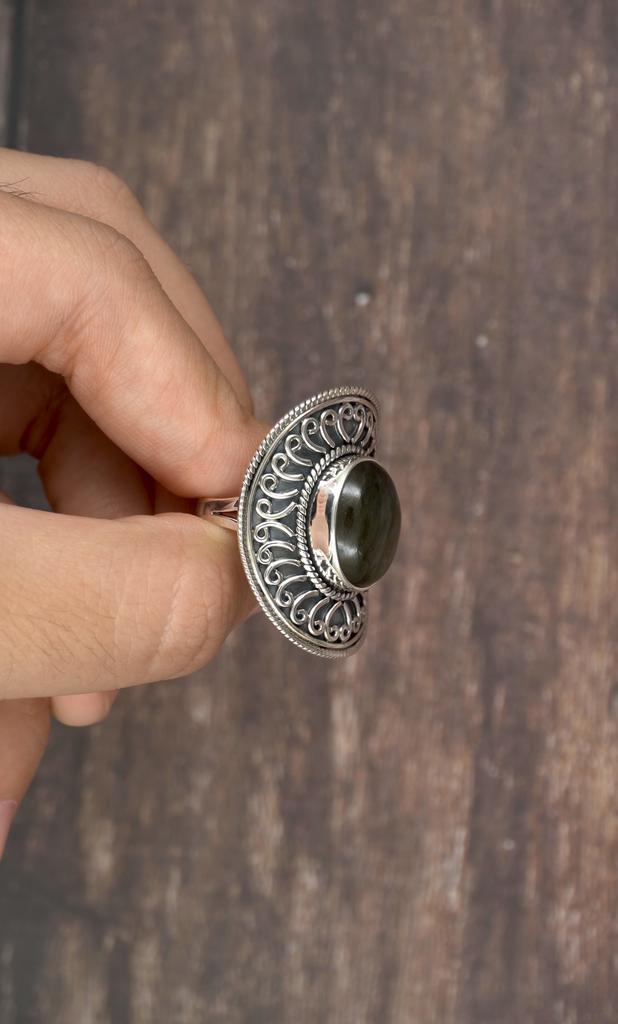 Real 925 Sterling Silver Natural Labradorite Statement Ring – Large Oval Handmade Vintage Boho Ring for Women
