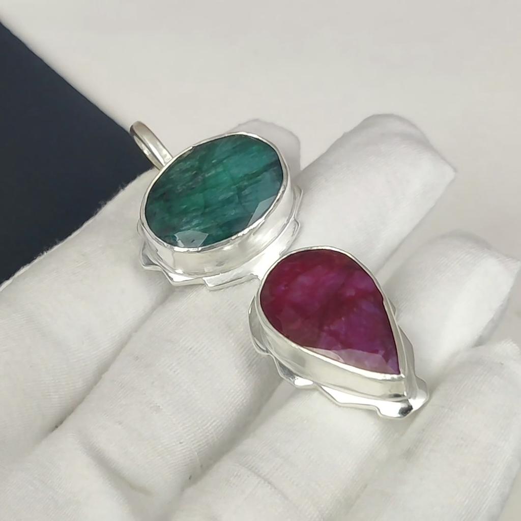 Kašmírský rubín, smaragdový drahokam, stříbrný přívěsek ze 925 sterlingového stříbra - Ručně vyráběný design, Šperky pro každodenní nošení, Jedinečný přívěsek, Dárky pro maminku