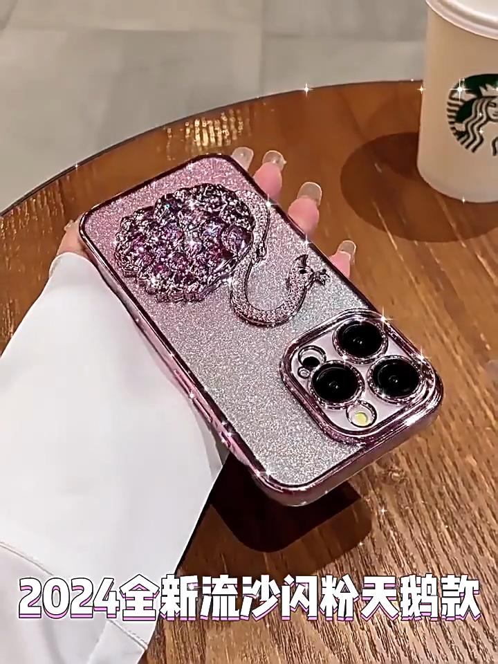 Luxury Plating Bling Glitter Gradient Diamond Swan Quicksand Phone Case For iPhone 15 12 13 14 16 Pro Max Plus Shockproof Cover