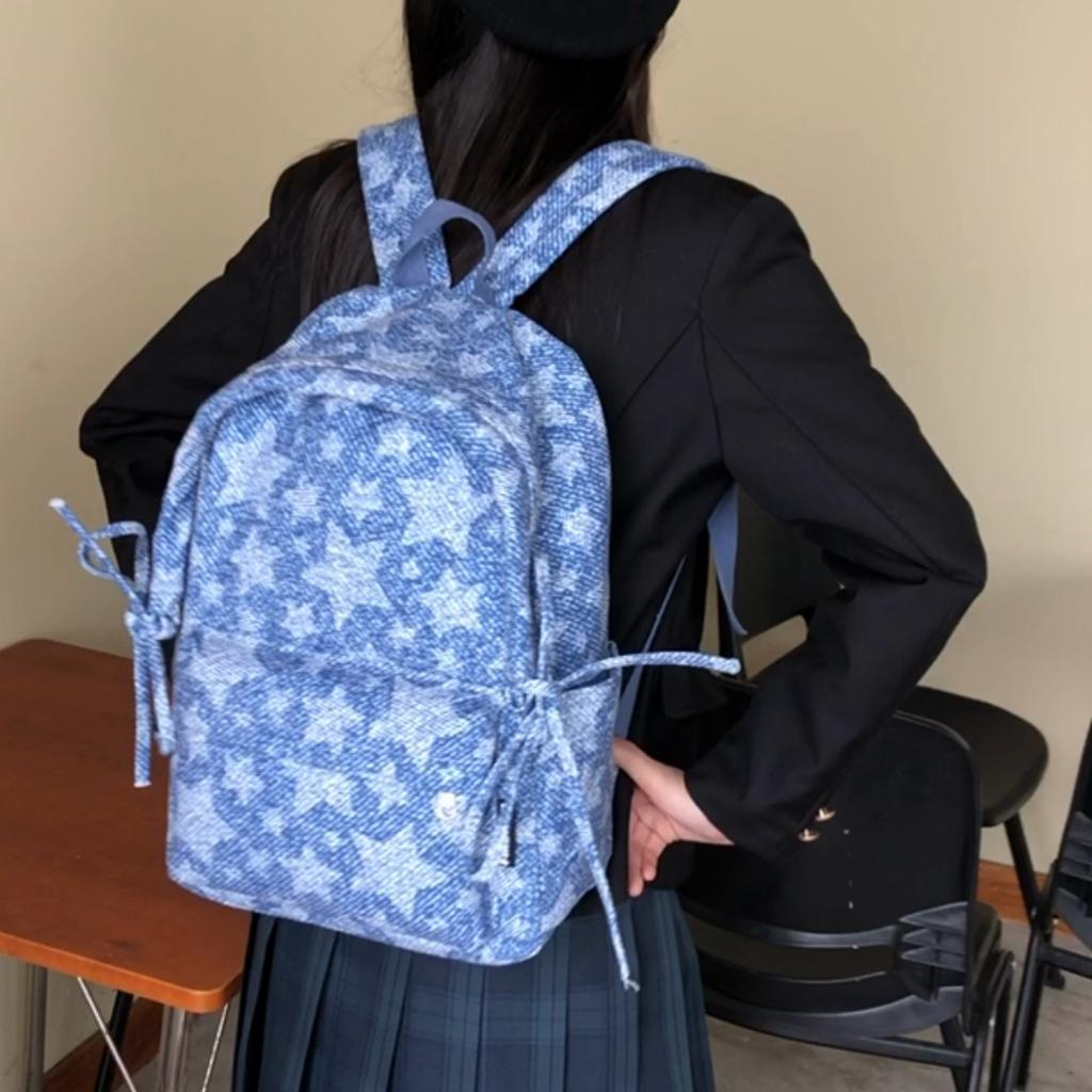 Large Capacity Student School Bag Color Block Women's Star Print Backpack