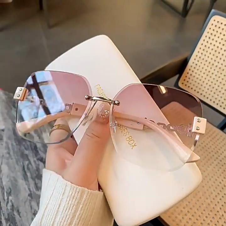 Gradient Tea Trendy Women Sunglasses Oversize Rimless Retro Shades for Decor Luxury Brand Design Driving Sun Glasses