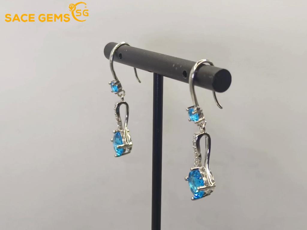Sace Gems Copper Blue Zircon Drop Earrings for Women Chic and Elegant Wedding Party Gifts