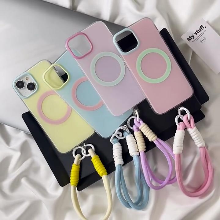 Fashion Candy Color Clash For Magsafe Phone Case For iPhone 15 14 13 16 Pro Max Wireless Charging Matte Shockproof Phone Cover