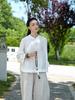 Johnature Vintage Women Shirts Stand Seven Sleeve Blouses Autumn Solid Color Button Chinese Style Shirts