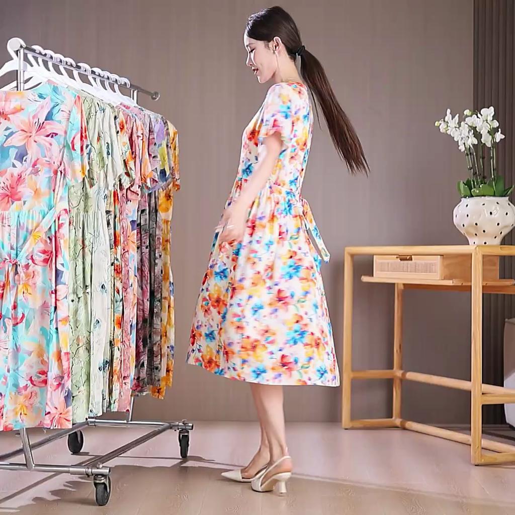 Plus Size Women's Summer Dress Elegant Loose Short Sleeve Long Dress Female Vintage Clothes