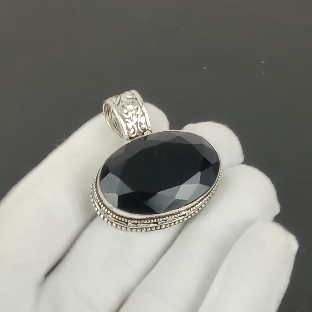 Black Spinel Pendant, 925 Sterling Silver Handmade Jewelry, Black Spinel Silver Pendant, Party Wear Jewelry For Women's, Pendant Birthday Gift