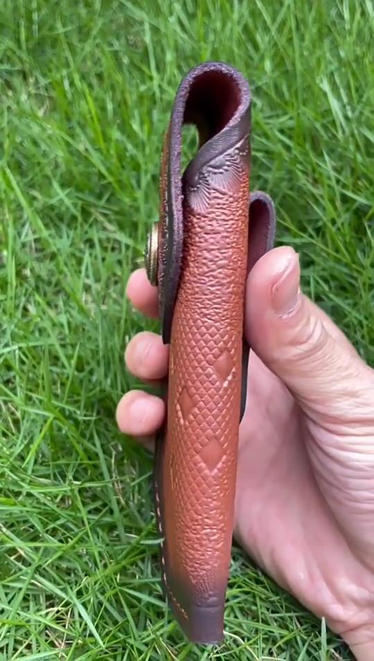 16 CM Foling Knife Holder Embossed Cowhide Scabbard Pocket  Knife Cover Leather Sheath Case  Camping Knife Holsters Belt Buckle