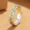 Ancient Craft Enamel Gold-Painted Gingko Vine Heart Sutra Ring for Women – Open Vintage Niche Exquisite Finger Band