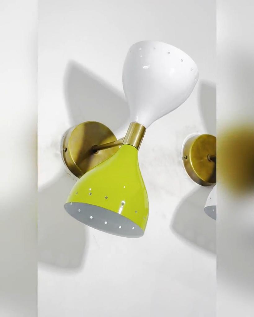 Mid-Century Modern Brass Wall Sconce - Italian Diabolo Style - Pair