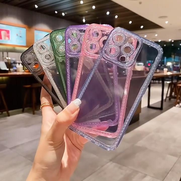 Bling Glitter Diamond Pattern Clear Phone Case for iPhone 16 15 14 13 12 11 Pro Max X XS XR Transparent Soft Silicone Shockproof Cover