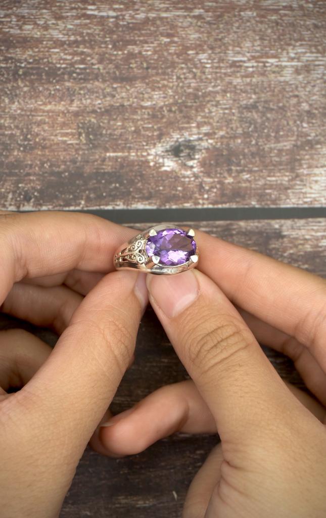 Unique Silver Ring for Her, Amethyst Ring, Natural Gemstone Ring for Her, Pure 925 Sterling Silver Ring SSR329