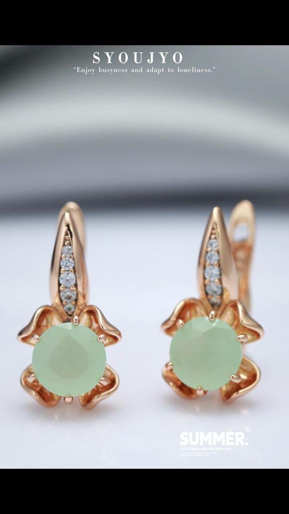 Kinel Opal Green Zircon Flower Earrings For Women With Rose Gold Color