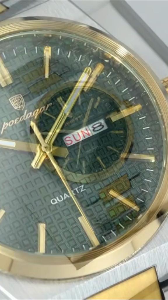 POEDAGAR Luxe Herenhorloge Datum Week Waterdicht Lichtgevend Roestvrij Staal Horloge voor Man Casual Kwarts Horloges Mannelijk Sport+Doos