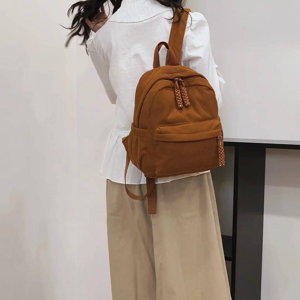 Corduroy Schoolbag Women's Backpack Large Capacity Student Travel Backpack
