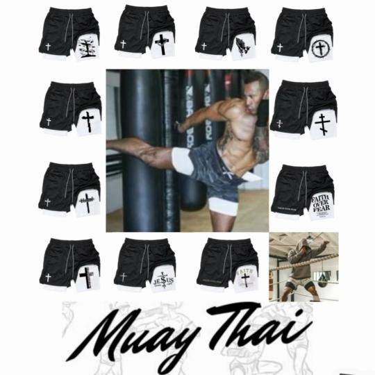 Cross Christian God Bible Pray Faith Jesus Muay Thai Kick Boxing MMA Shorts Men Women Unisex Double Layer Quick Dry Training Sport Gym Fitness Workout