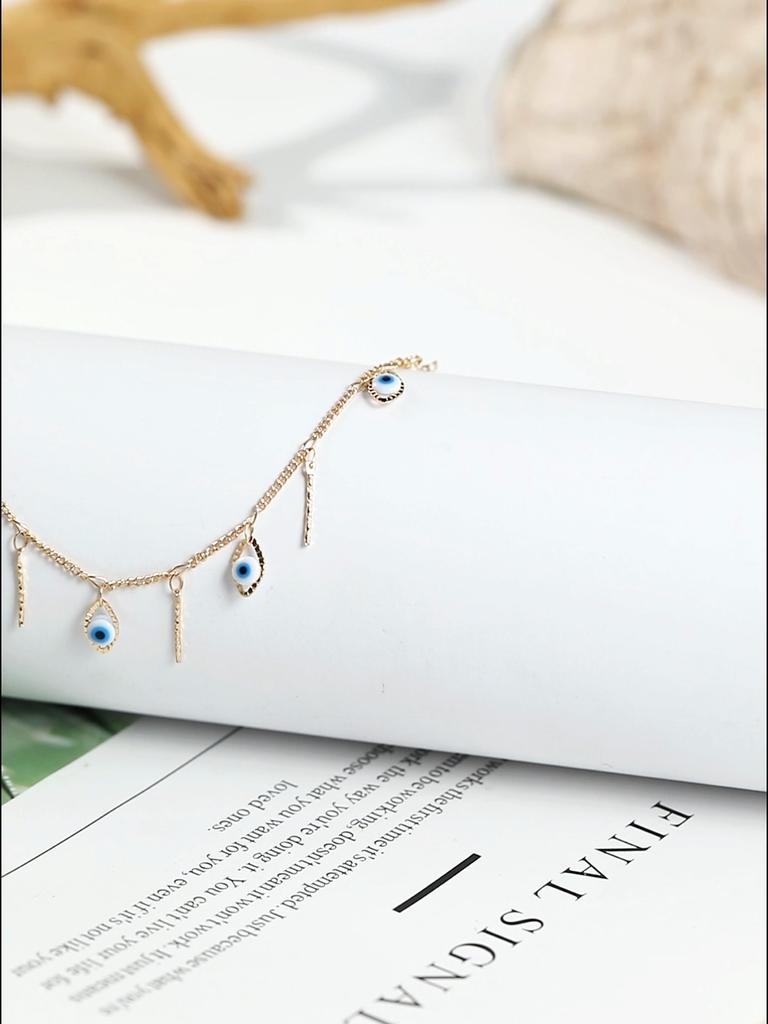 Minimalist Colorful Devil's Eye Pendant With Tassel Foot Chain for Women's Jewelry Minimalist Fashion Anklet