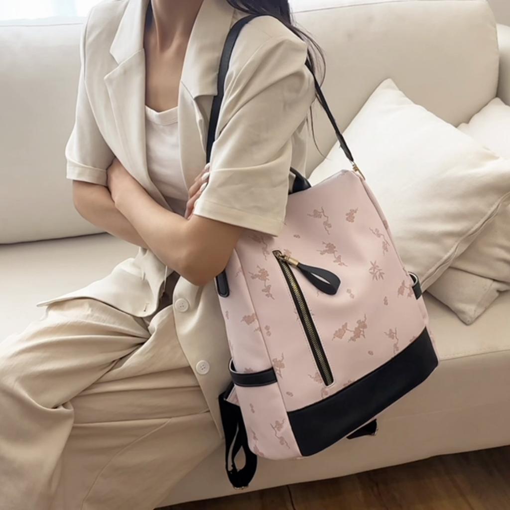 Soft Leather Backpack Women's Lightweight Printed Large Capacity Travel Bag Student Schoolbag