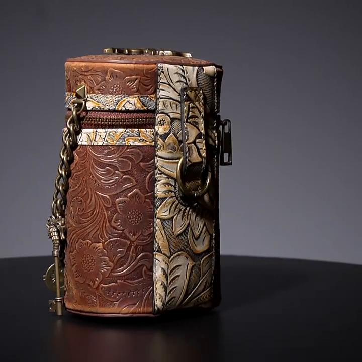 Johnature Retro Cowhide Bucket Bag Steampunk Rivet Chain Genuine Leather Women Hand Bag Fashion Small Shoulder Bags