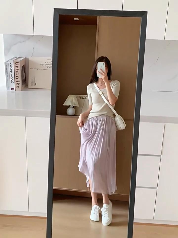 Women's Summer Clothing Girls A-Line Pleated Skirts Puffy Skirt Long Dress Elegant Korean Clothes Streetwear