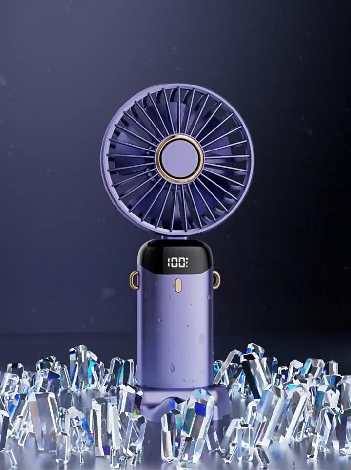 USB Handheld Mini Fan Foldable Portable Neck Hanging Fans 5 Speed USB Rechargeable Fan with Phone Stand and Display Screen