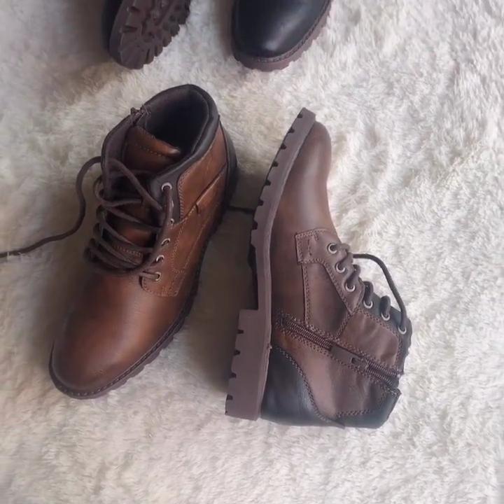 New Zipper Men's Short Boots Autumn and Winter High-top Desert Tooling Leather Boots