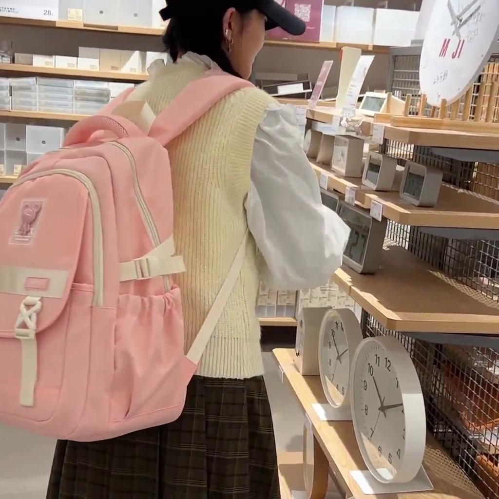 Large Capacity Backpack Solid Color Student Schoolbag for Girls