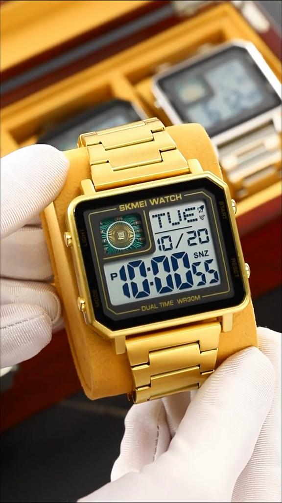Reginald Watches for Men Fashion Trend Multifunction Outdoor Sports Watch LED Large Digital Display Chronograph Stainless Steel Square Watches