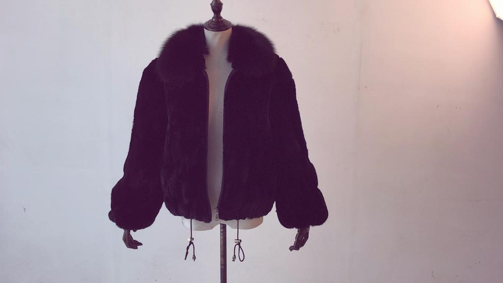 New Women Winter Thick Natural Real Rex Rabbit Fur Coat Lady Warm Quality 100% Genuine Rex Rabbit Fur Jacket With Fox Fur Collar