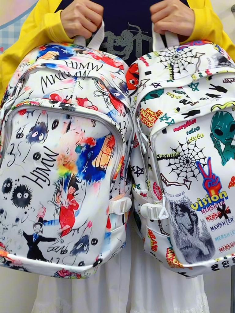 Student Schoolbag Campus Cartoon Printed Graffiti Backpack Women's Lightweight Large Capacity Backpack