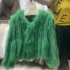 Real Raccoon Fur Woven Coat for Women Short Style Fur Rabbit Fur Long Sleeves Stylish Real Fur Round Neck Coat