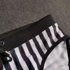 Men Black and White Strips Padded Swimming Briefs with Push-Up