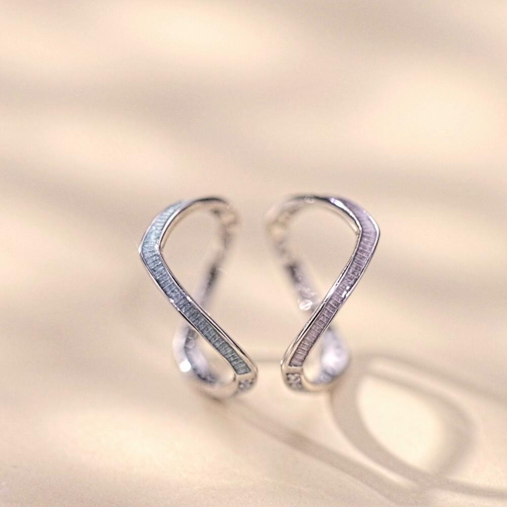 WOSTU 925 Sterling Silver Blue&Pink  V-Shaped Double Wear Single Nano Opal Ring for Women Original Design Jewelry