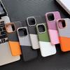 Card Holder MagSafe Leather Phone Case For iPhone 16 15Pro Max 13 14 Pro 12 Pocket Wireless Charging Alloy Lens Hit Color Cover