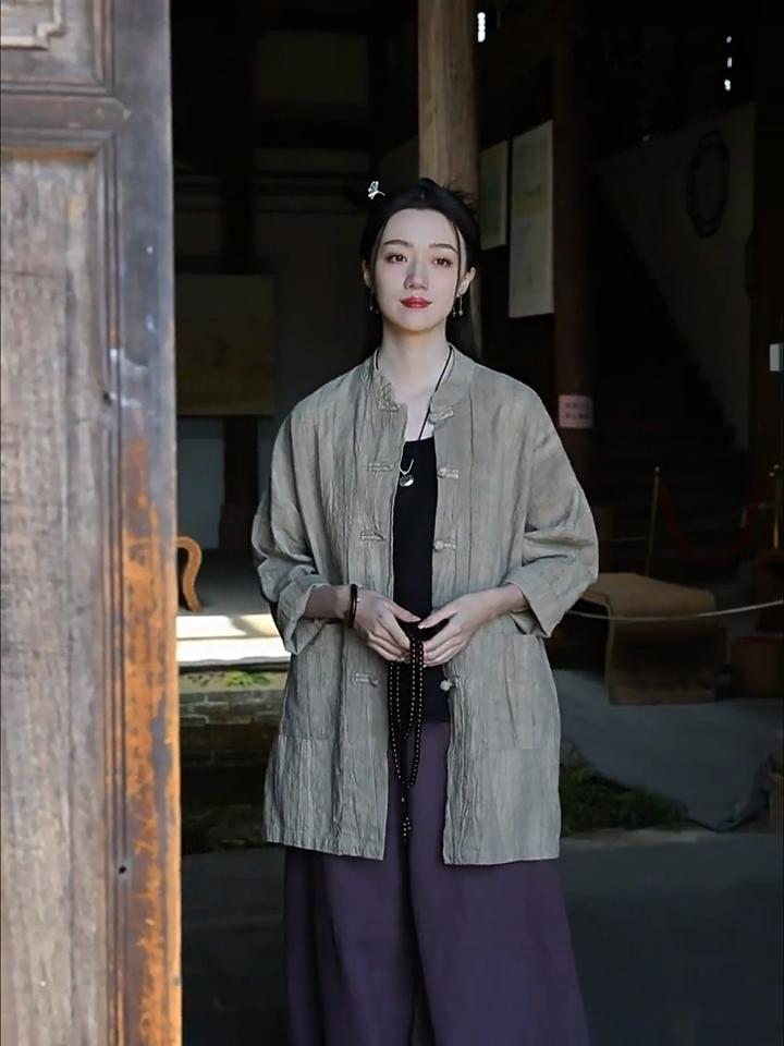Johnature Women Chinese Style Jackets Stand Long Sleeve Button Vintage Coats Spring Pockets Loose Jackets