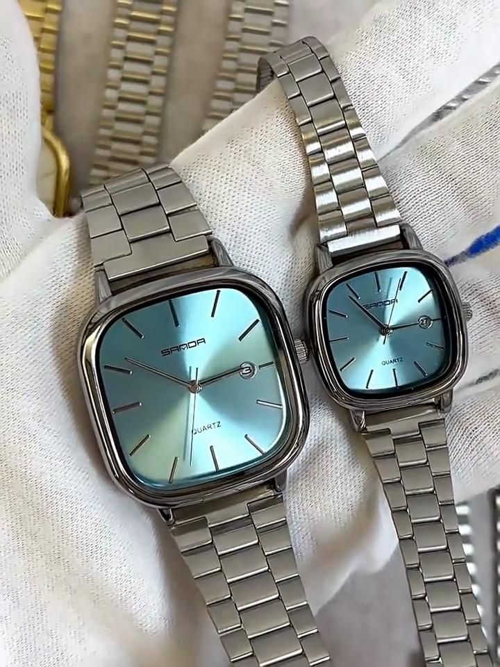 Fashion Square Dial Couple's Wristwatches Men Women Casual Daily Calendar Watch Waterproof Steel Strap Relojs