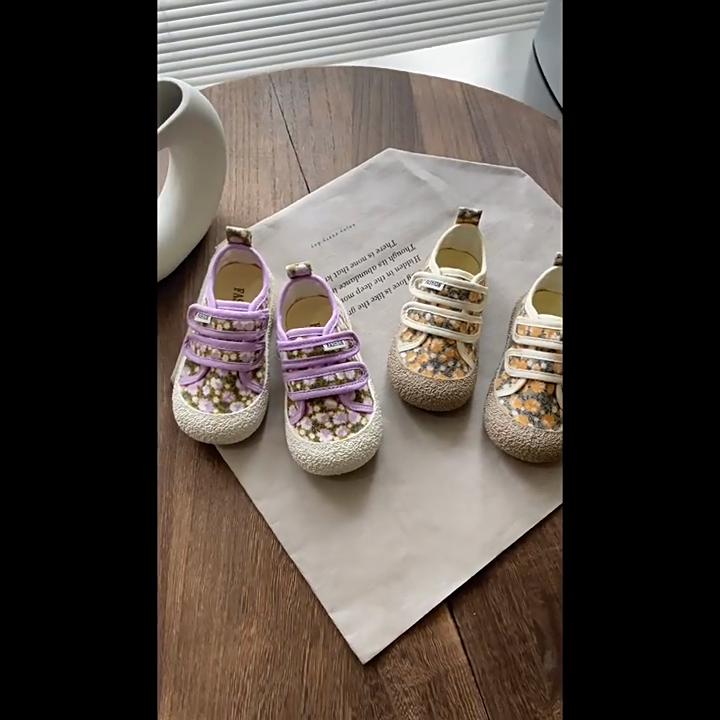 Spring and Autumn Boys and Girls College Style Retro Comfortable Wear-resistant Soft-soled Floral Canvas Shoes