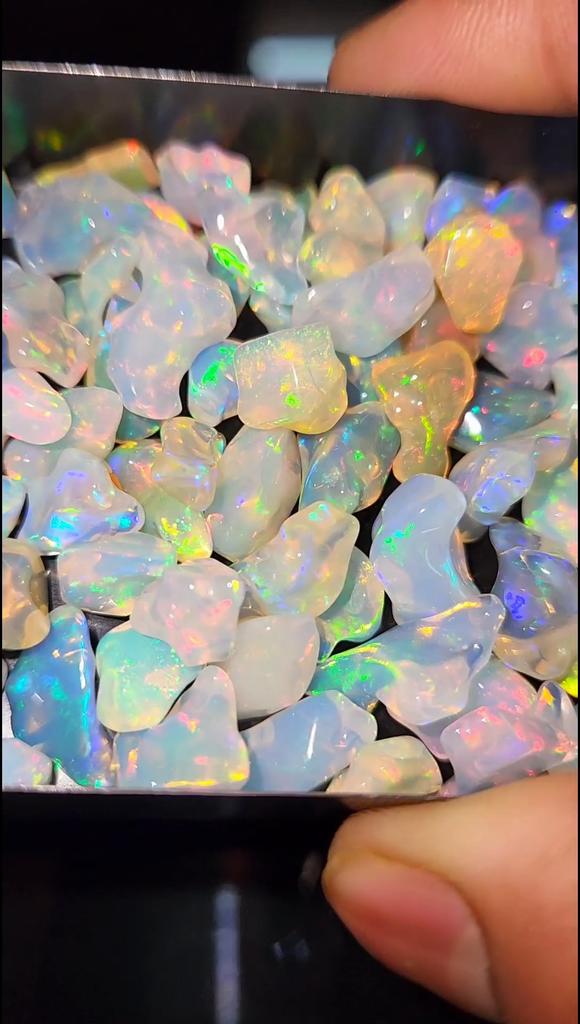 Polished White Uncut Opal Stone, Multi fire Opal, 7-15 MM Size Rough. Opal Rough Lot.