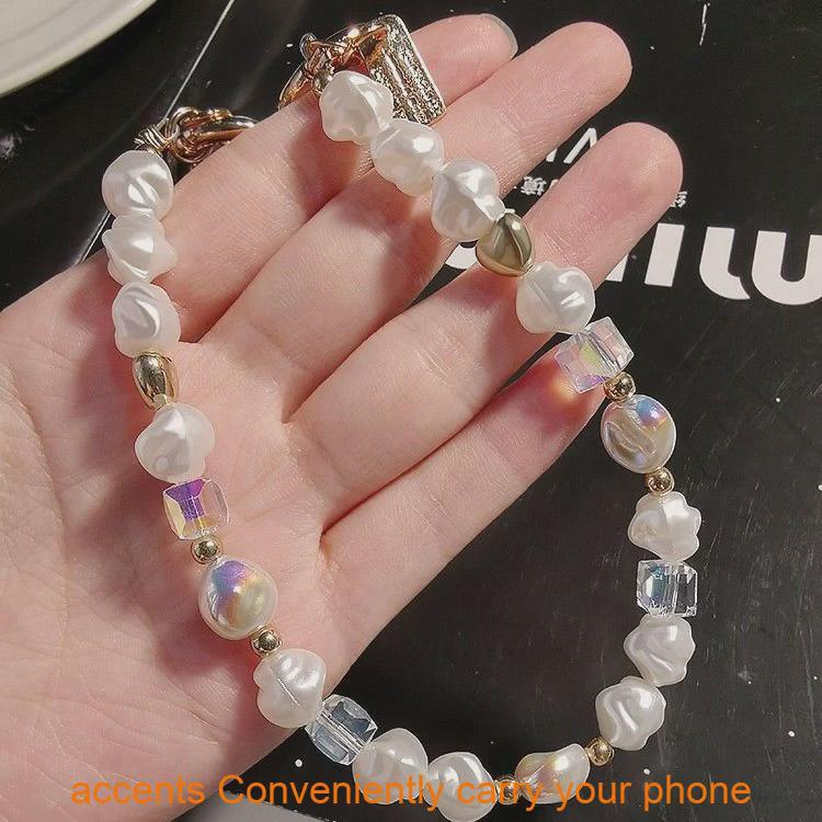 Pvc Phone Lanyard With Pearl Pendant And Crystal Beads For Men And Women