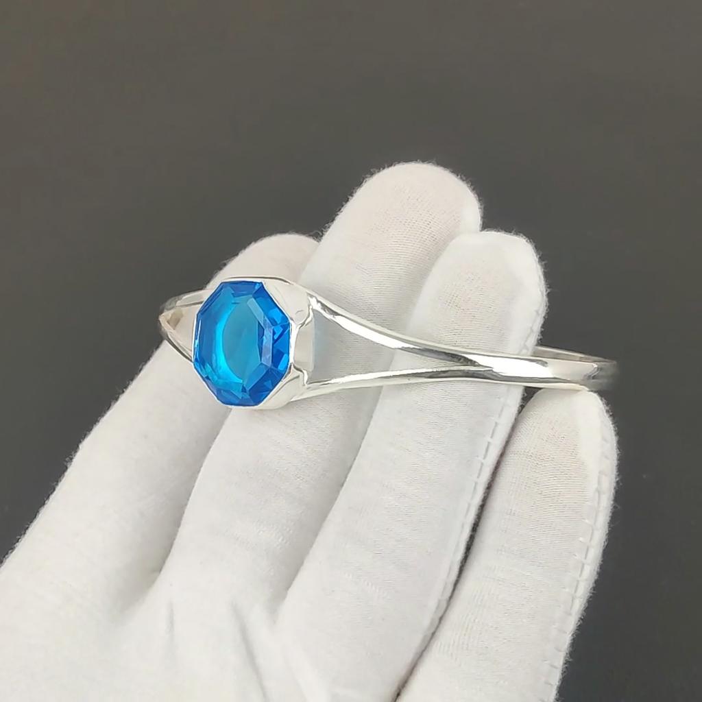 Tanzanite Hexagon Gemstone Handmade Cuff Bangle 925 Sterling Silver Cuff Bangle, Tanzanite Bracelet For Wife, Unisex Bangle Women Gift