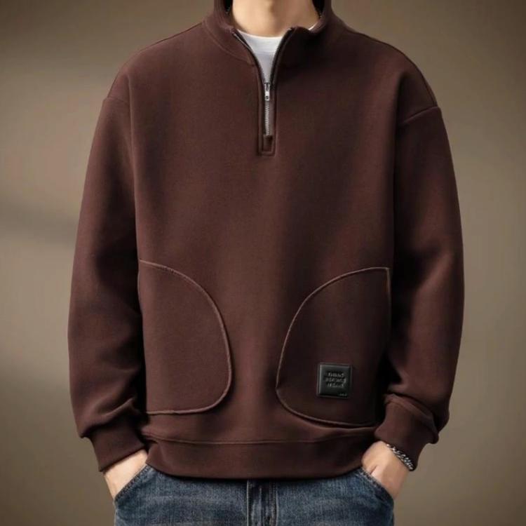 Autumn Winter New Fashion Stand Collar Long Sleeve Solid Grind Hair Sweatshirts Men's Clothing Loose Pocket Korean Trend Tops