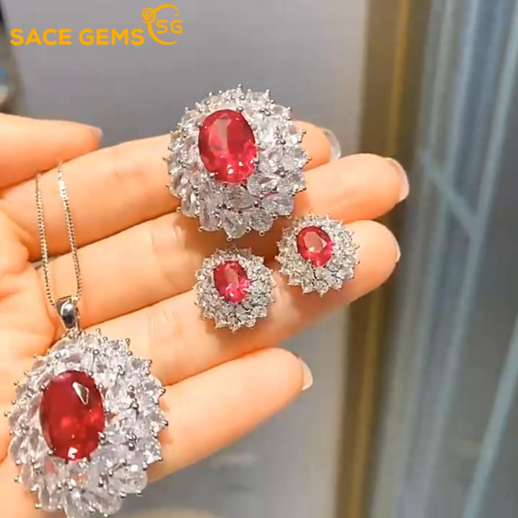 Sace Gems Klasický luxusní zirkonový prsten Náušnice Přívěsek Náhrdelník Soupravy šperků Dárky na svatbu