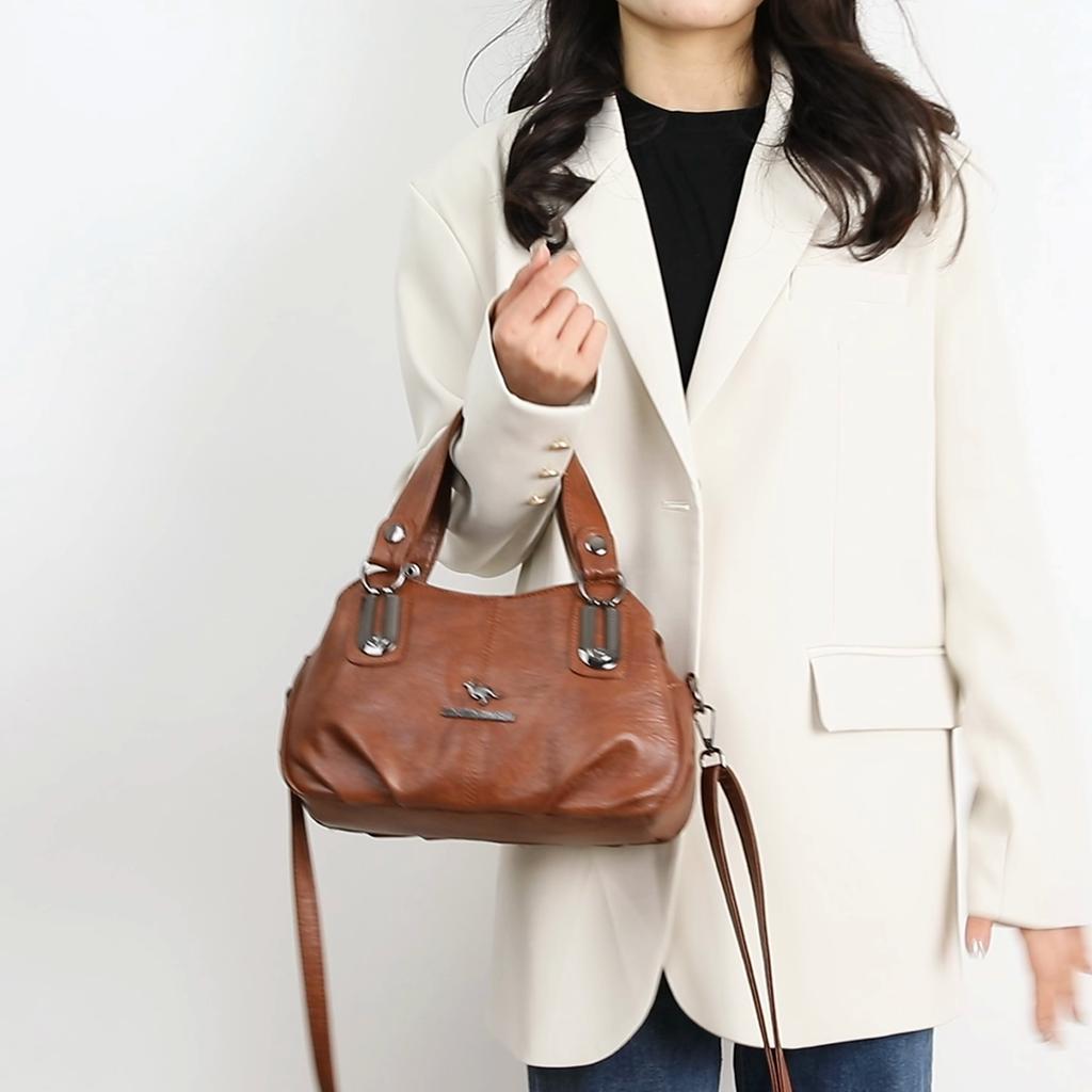 Women's Soft Leather Large Capacity Bag Middle-aged Mother's Handbag Shoulder Crossbody Bag