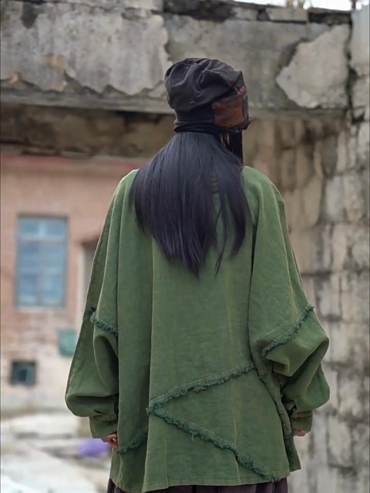 Johnature Dámské vintage patchworkové košile Jarní Ramie Kapsy na knoflíky Jednobarevné topy Volné dámské košile