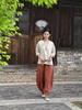 Johnature Women Vintage T-Shirts Summer Chinese Style Solid Color Loose O-Neck Seven Sleeve T-Shirts