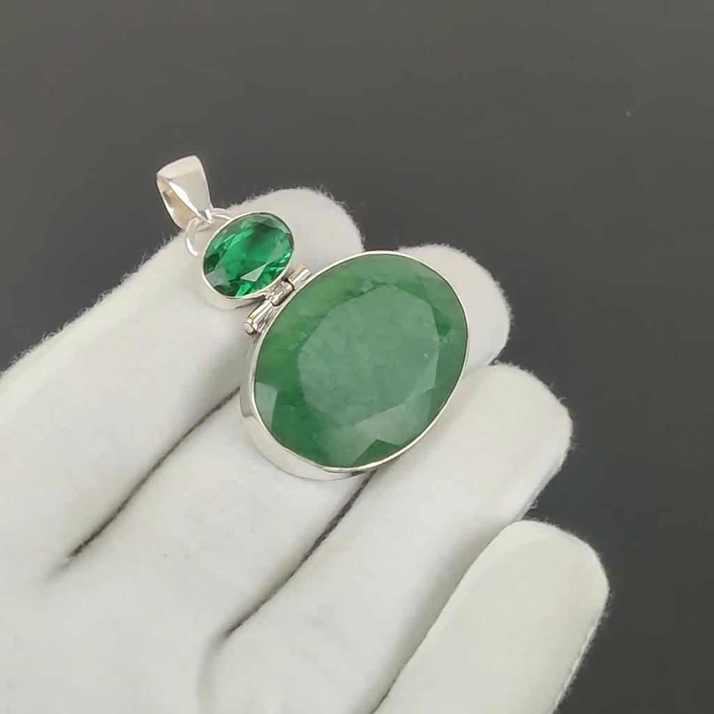 Antique Emerald Gemstone Pendant, 925 Sterling Silver Jewelry, Silver Pendant, Everyday Wear Jewelry, Necklace Pendant For Birthday Gifts